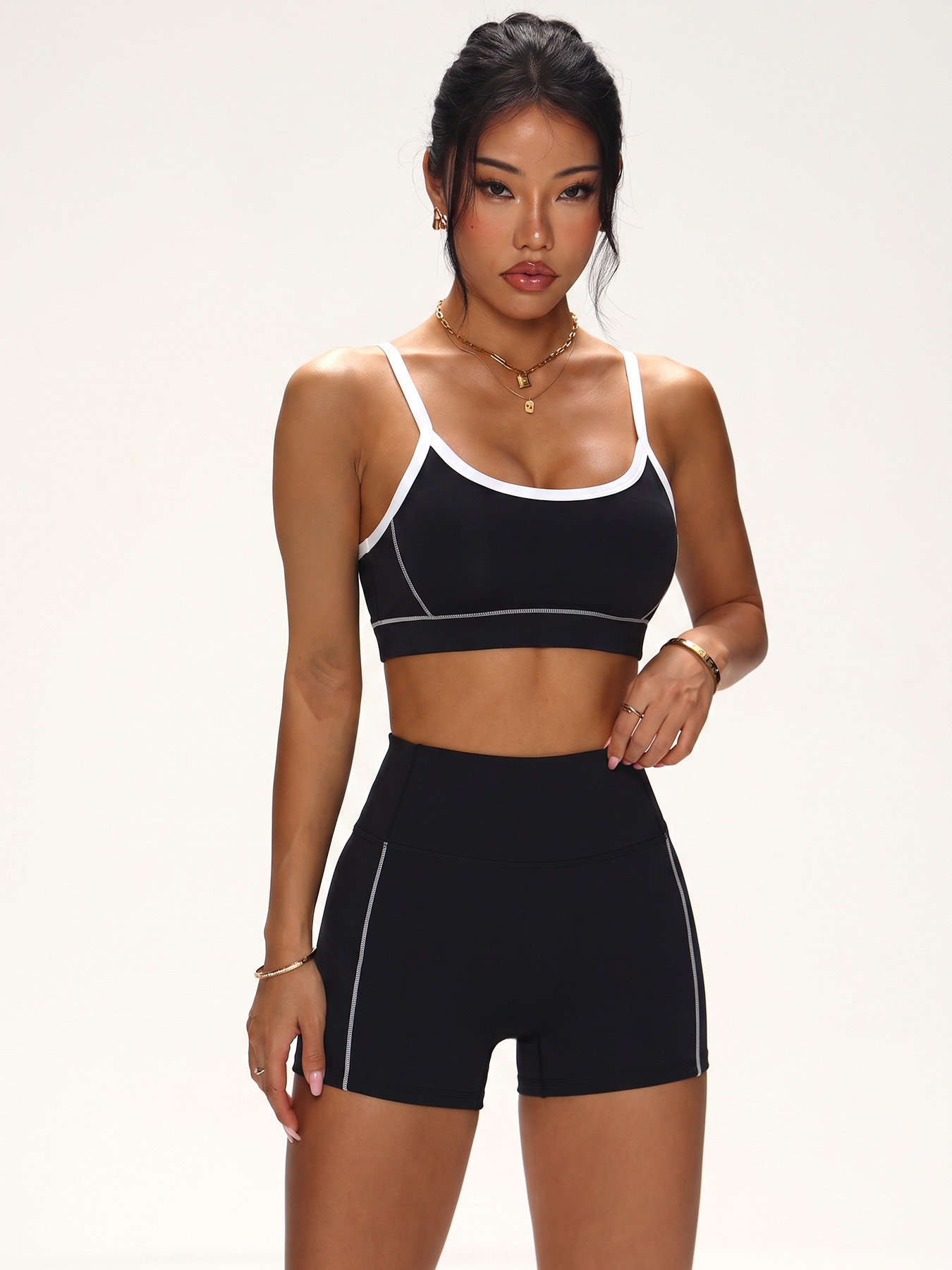 Contrast Trim Seamless Workout - Plunge Bra Push Up 评论和价格