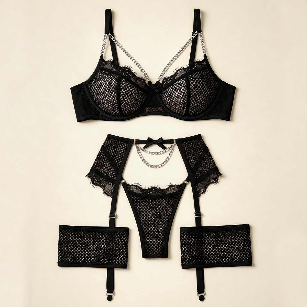 Sexy Lingerie Set Mesh Splicin - Sheer Mesh Bra 评论和价格